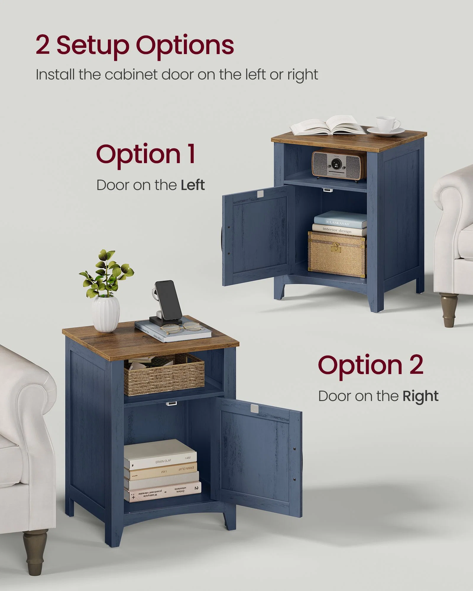 Stylish VASAGLE VASAGLE LIRY Collection – Farmhouse Nightstand with Barn Door Casual