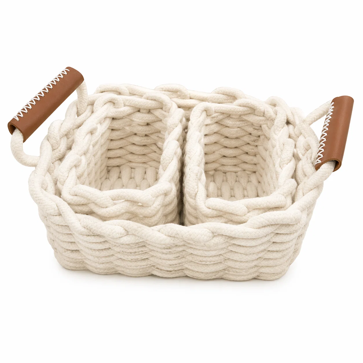 Soft Lauren Taylor-3PC Set Rope Rectangular Baskets Fashionable