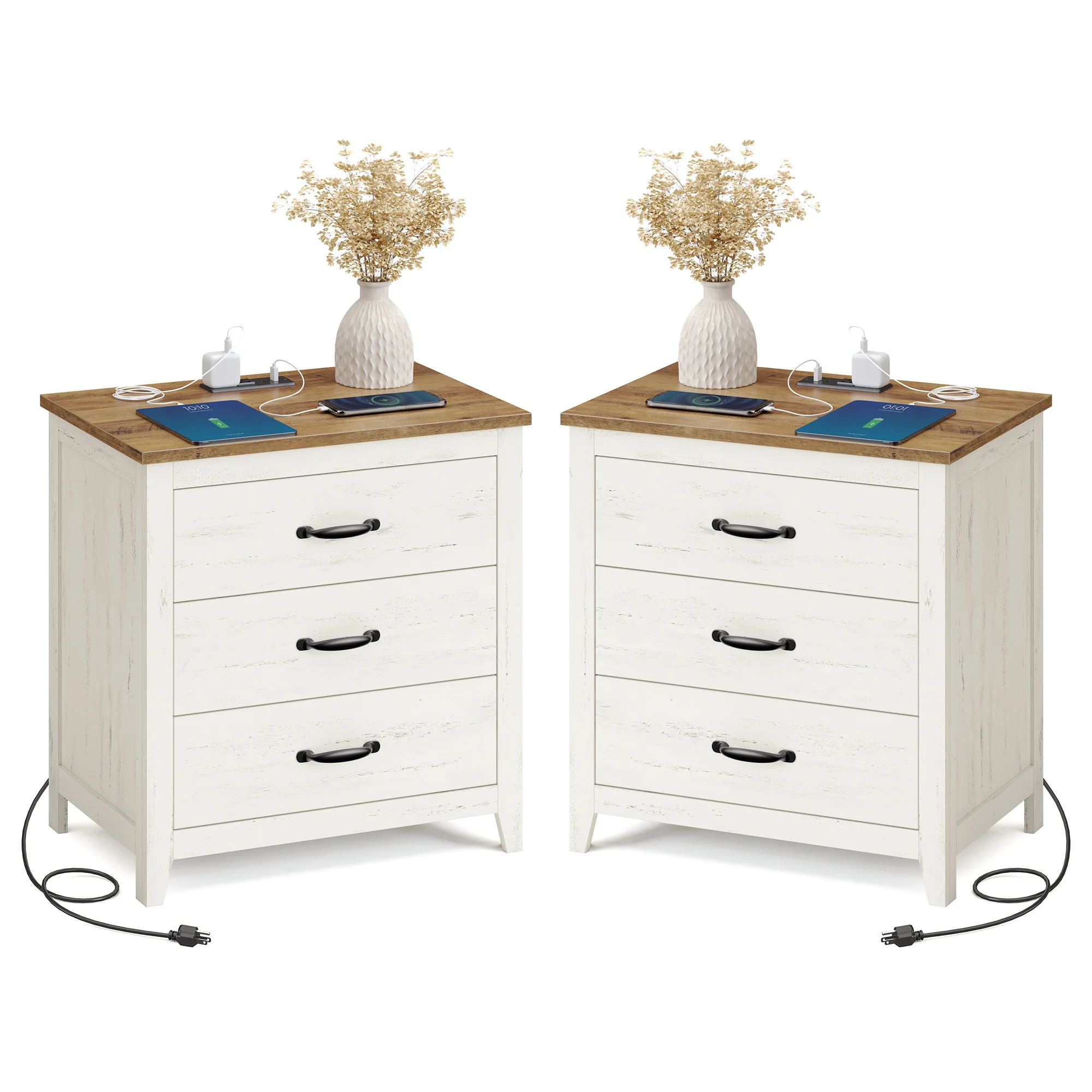 Fast VASAGLE VASAGLE LIRY Collection – Farmhouse Nightstand with Charging Station Practical