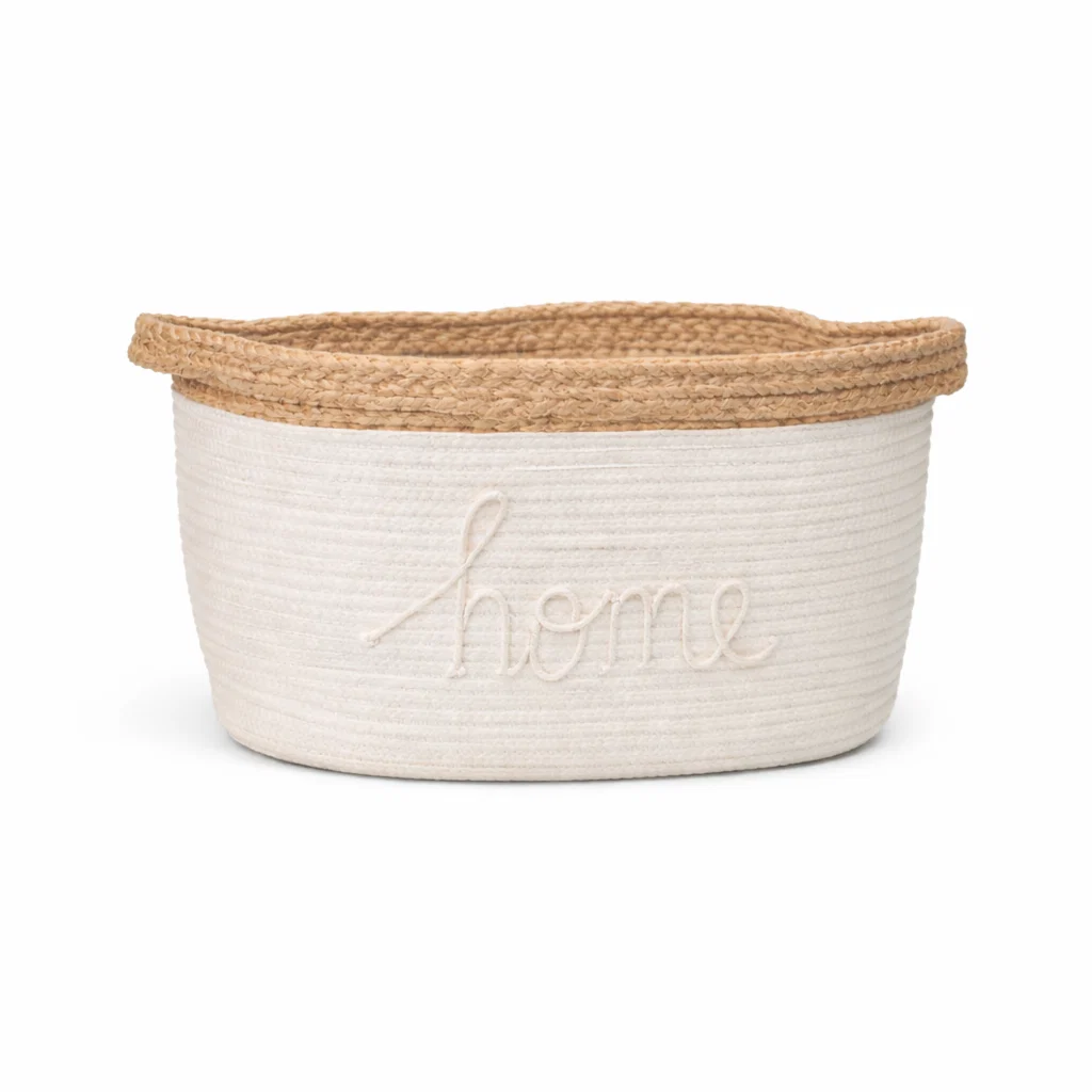 High-Quality Lauren Taylor White Rope Basket with Home Appliqué Organic
