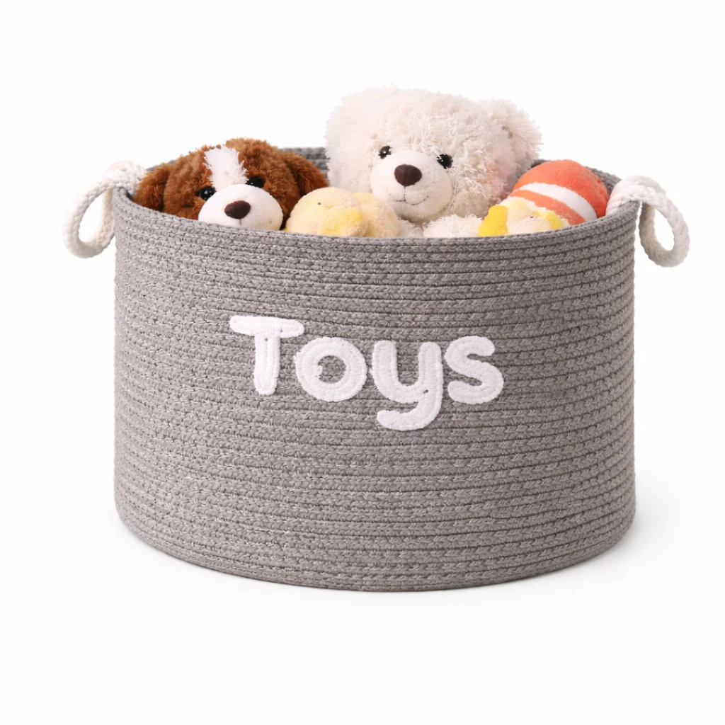 Crafted Lauren Taylor- Rectangular Rope Basket with White Boucle 26cm L x 16cm L x 19cm H Fast