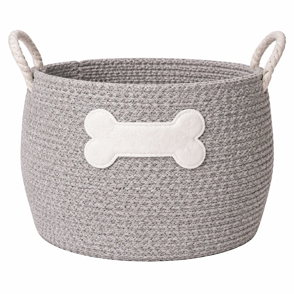 World-Class Lauren Taylor- Round Rope Basket with Pet Applique 30cm D x 28cm H Fine