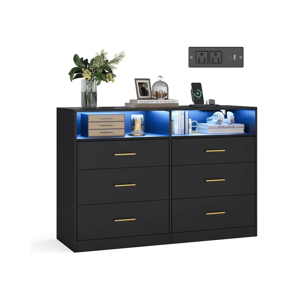 High-Performance VASAGLE Custos Collection – Dresser with LED Lights and Power Strip Smart