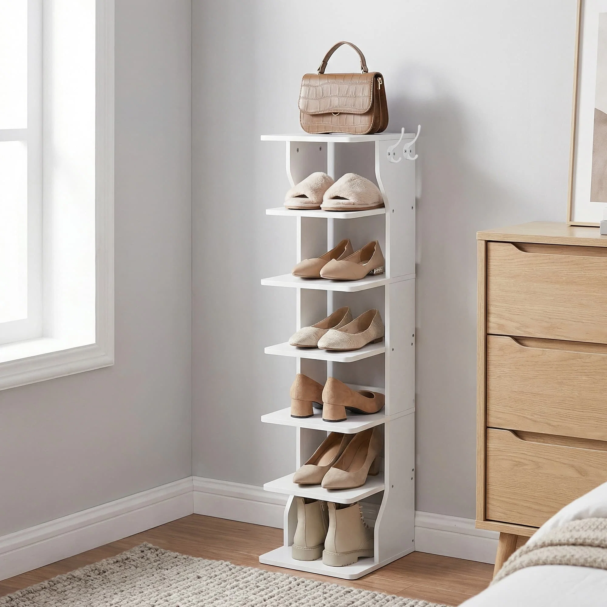 Expertly Made VASAGLE Tall vertical shoe rack tower with hooks for entryway and bedroom High-Performance