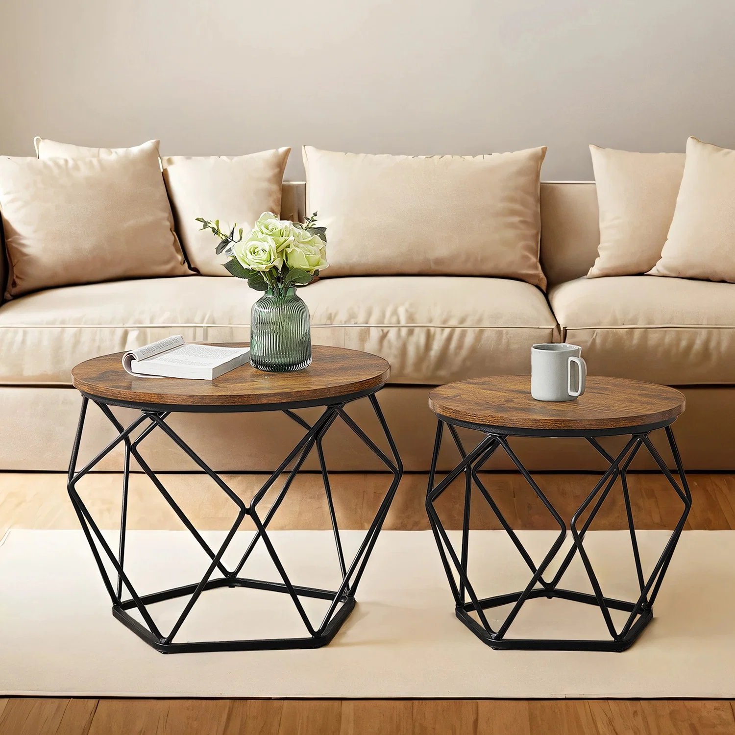 Genuine VASAGLE Round coffee table and side table set for living room and office Practical