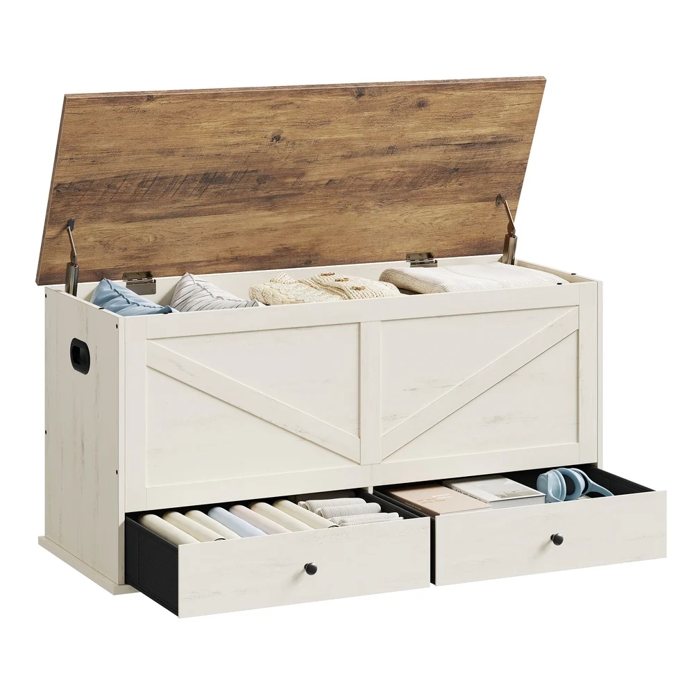 Crafted VASAGLE Farmhouse storage bench with fabric drawers for entryway or bedroom Contemporary