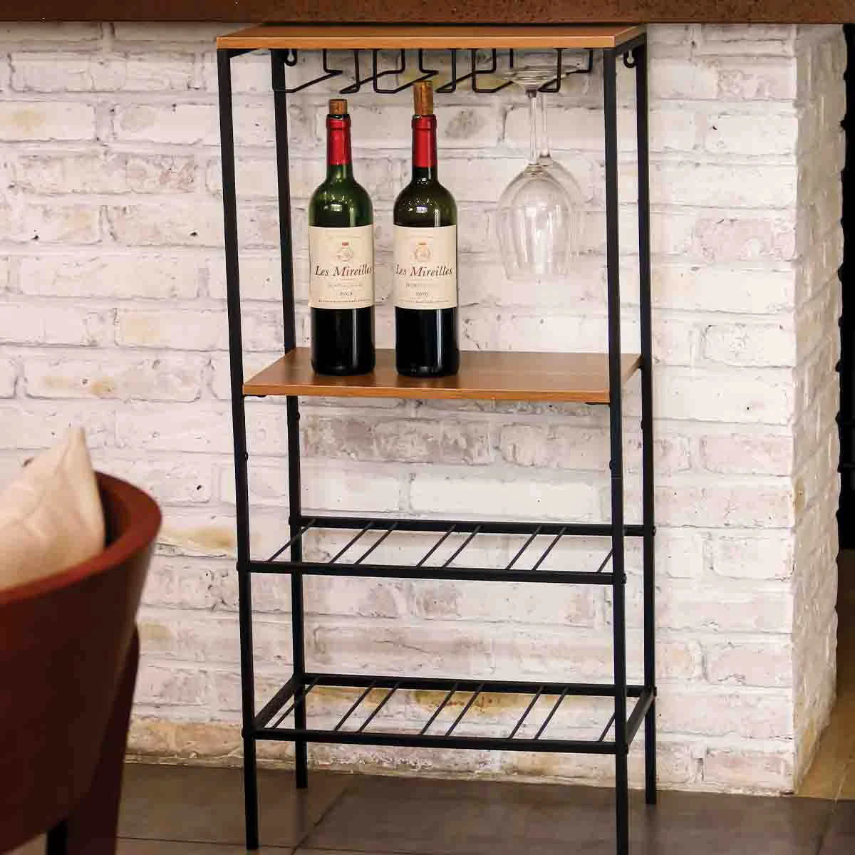 Certified Wine Rack Glass Holder W 2 Shelves 45x26x95cm Fast