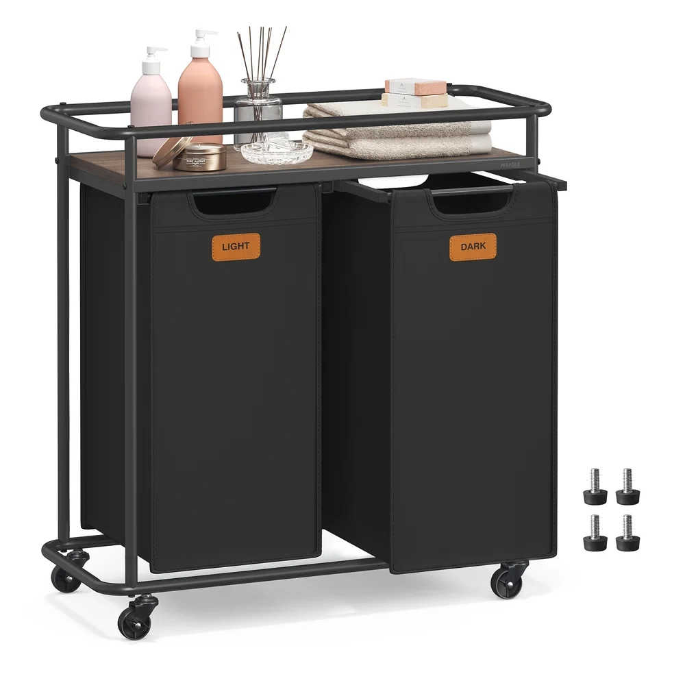 Comfortable VASAGLE VASAGLE Laundry Sorter Laundry Hamper with Wheels 26.4 Gal. 100 L Portable Rolling Cart Baskets with Shelf Next-Generation