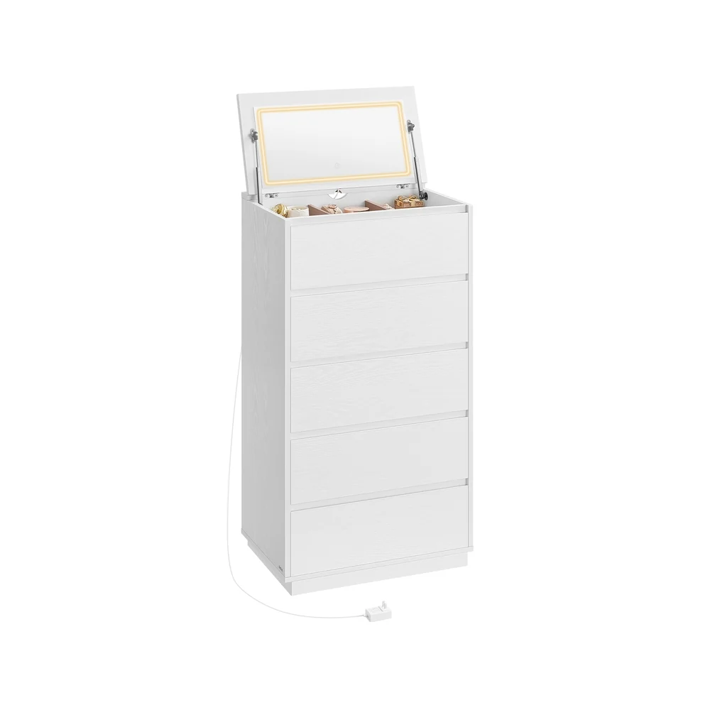 Original Design VASAGLE Kailyn Collection – 5-Drawer Dresser with Vanity Mirror and Lights Optimized