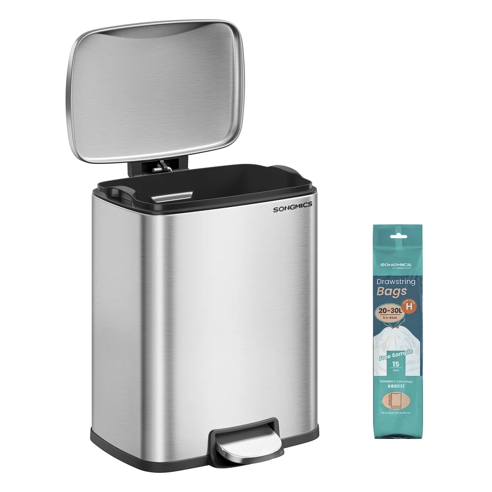 Classic SONGMICS Stainless steel kitchen trash can with soft close lid and inner bucket Minimalist