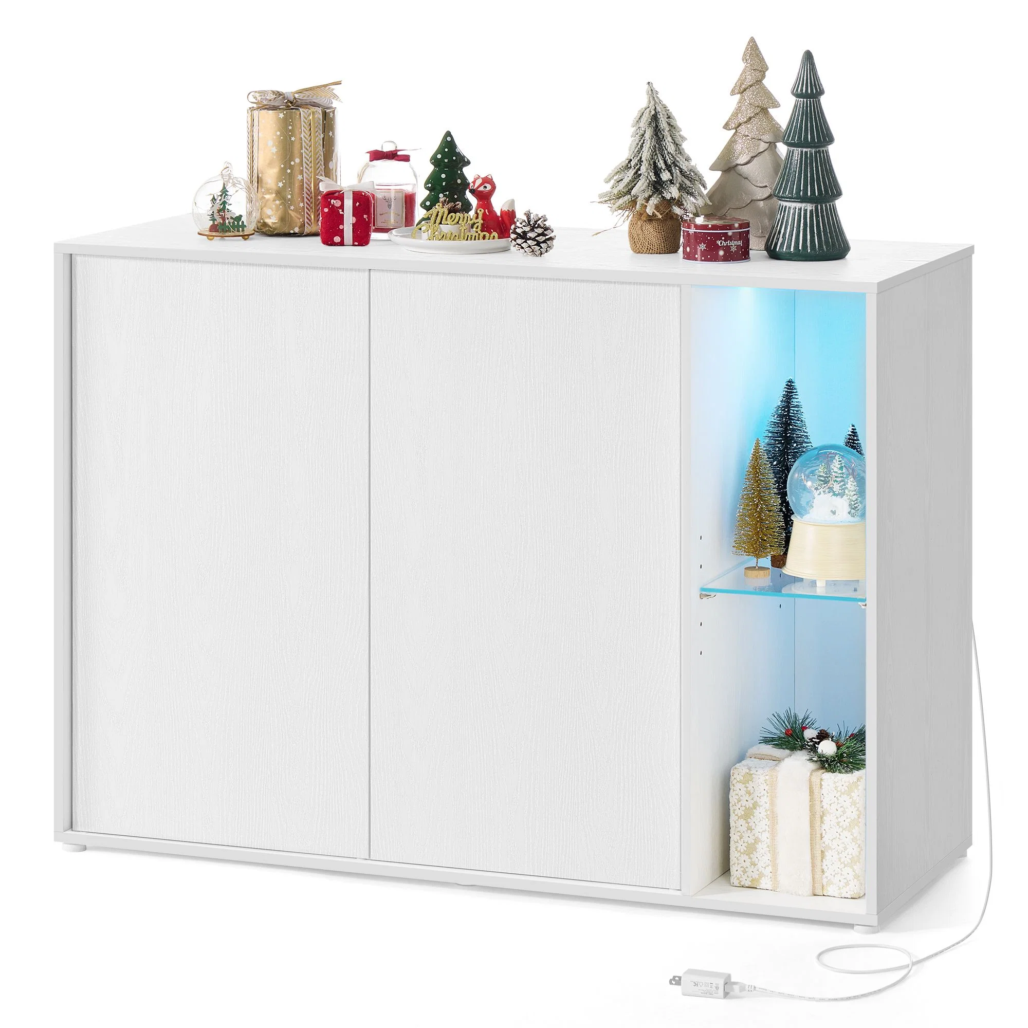 Modern SONGMICS HOME SONGMICS HOME Storage Cabinet Superfast Toolless Assembly Accent Buffet Cabinet with Lighting and Glass Shelf Sideboard for Living Room Snow White UBBK372W02 Safe