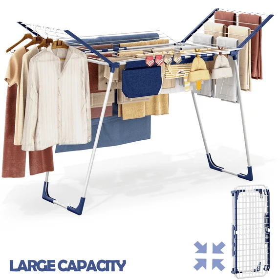 Soft Clothes Drying Rack KK KINGRACK Foldable Drying Rack with Large Space amp Sock Clips Laundry Rack with 4 Drying Wings Indoor Outdoor White Traditional