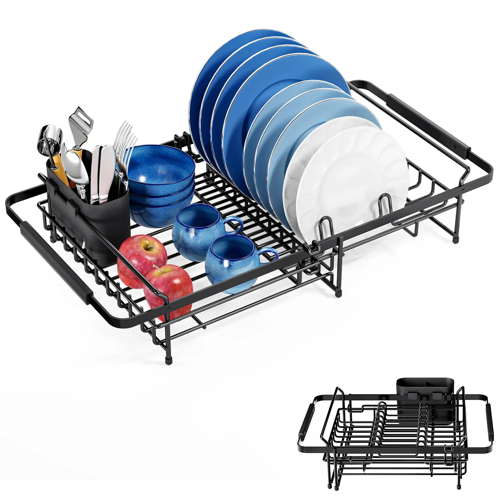 Next-Generation KK KINGRACK Dish Drying Rack Expandable Metal Dish Rack Rustproof Dish Drainer for Kitchen Counter Black Pure