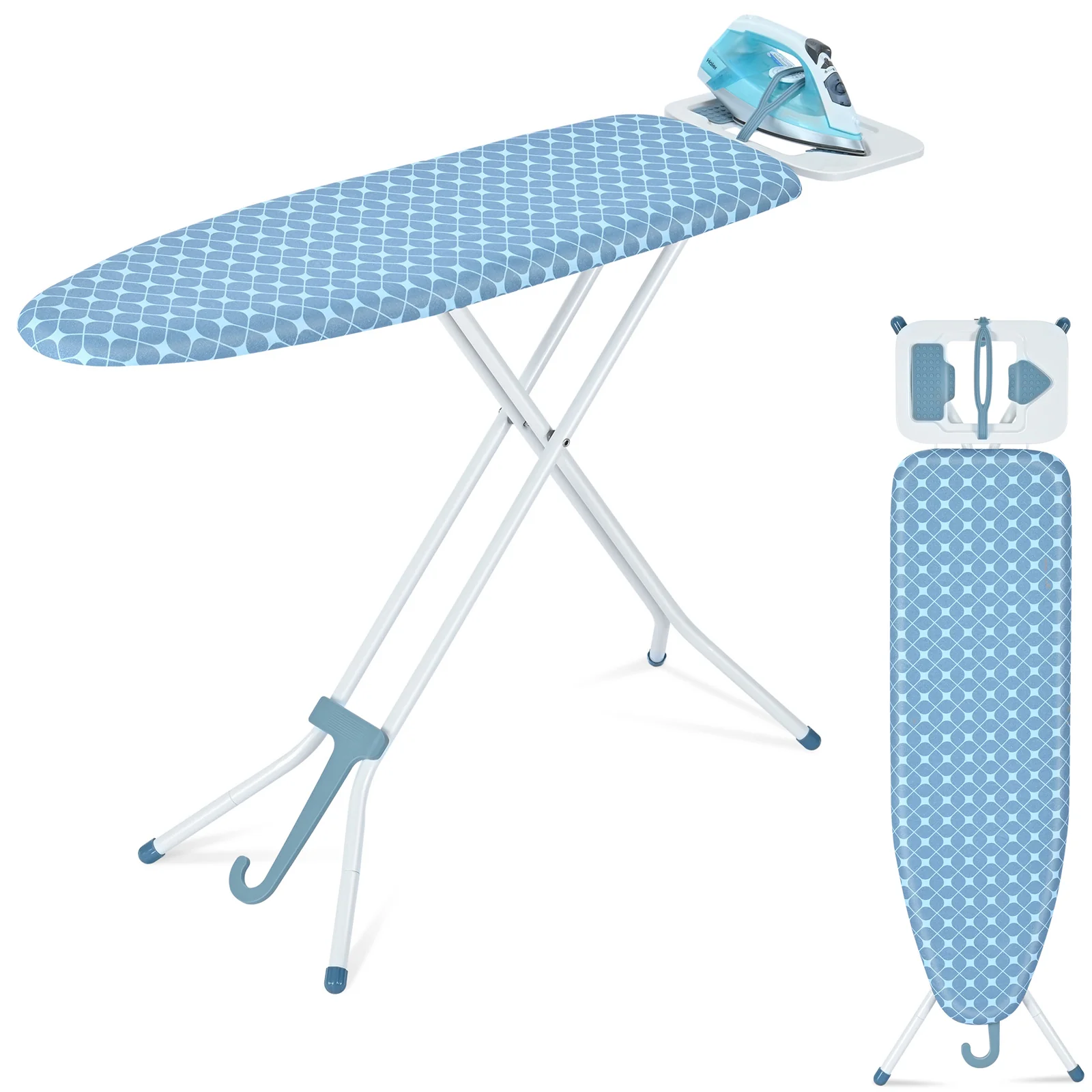 Luxury KK KINGRACK Ironing Board Portable Iron Board with Hanger amp Iron Rest 7 Adjustable Heights Blue 43×13 quot TYB1343H3-22B Flexible