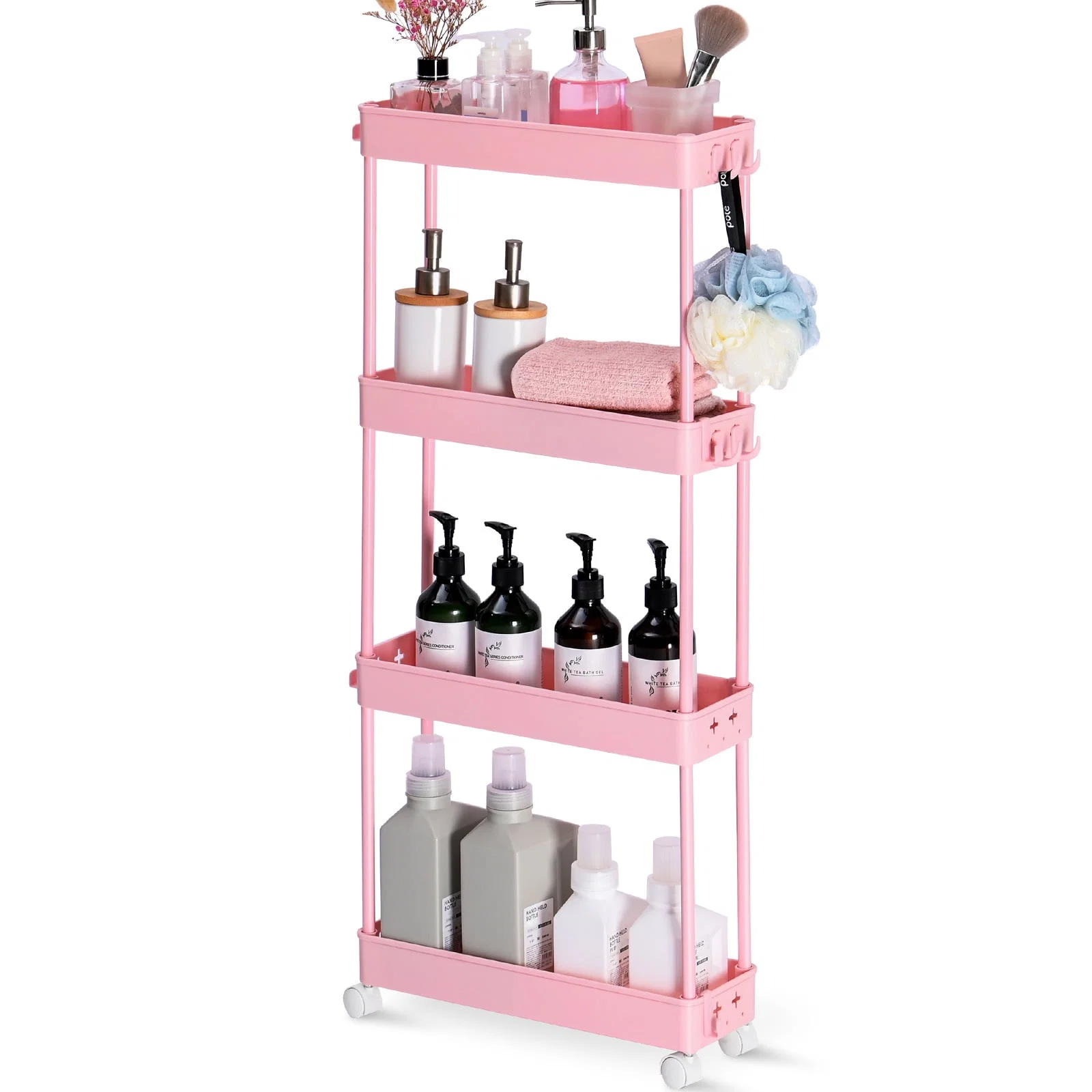 Quality TOOLF 4 Tier Rolling Cart Slim Storage Cart Bathroom amp Laundry Organizer for Office Kitchen Bedroom Laundry Room（RY810179-P） First-Class