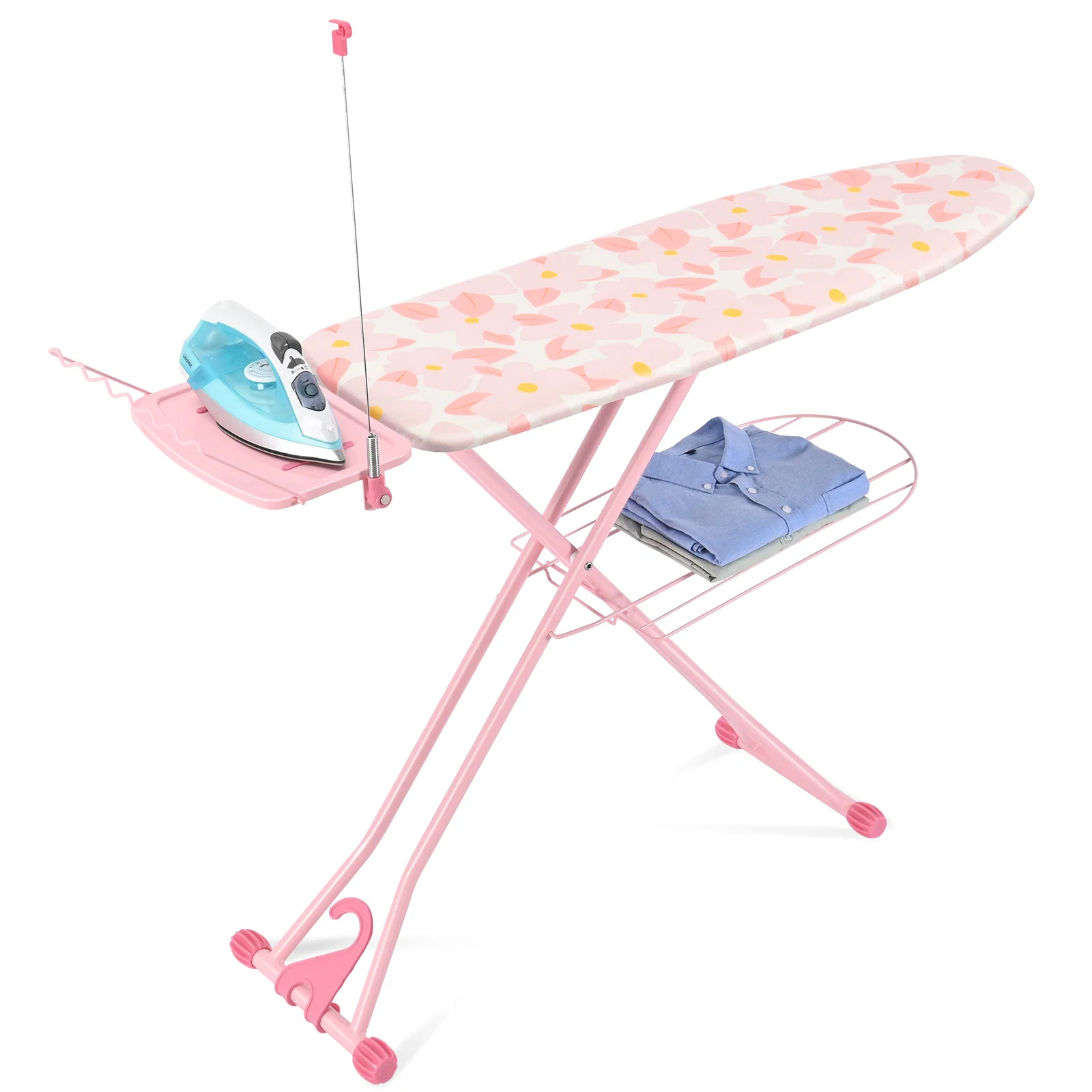 Enhanced TOOLF Ironing Board Multi-use Iron Board with Hanger amp Iron Rest 7 Adjustable Heights 43×13 quot Pink QP1343HT2-P Eco-Friendly