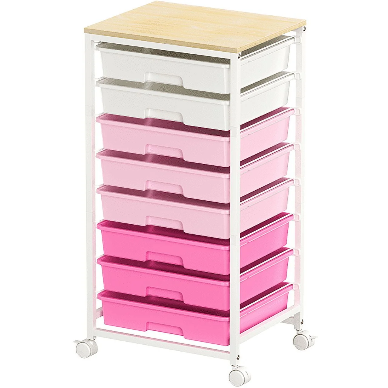 Modern KK KINGRACK Storage Rolling Cart with 8 Drawers Wooden Tabletop Metal amp Plastic Pink WK830924-4 Recyclable