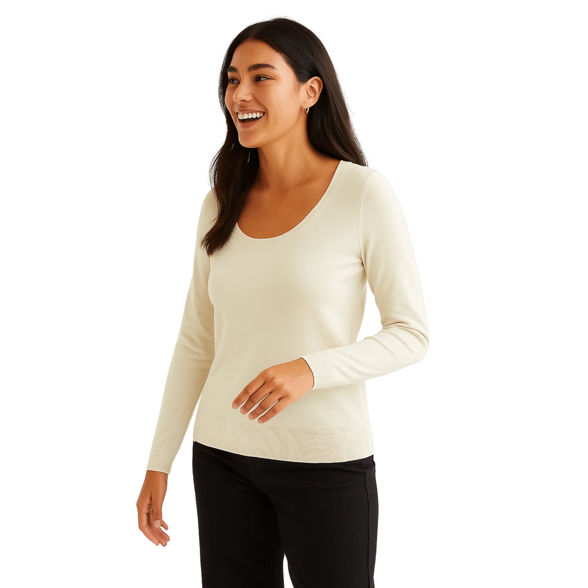 Fine Soft Knit Scoop Neck Sweater Enhanced