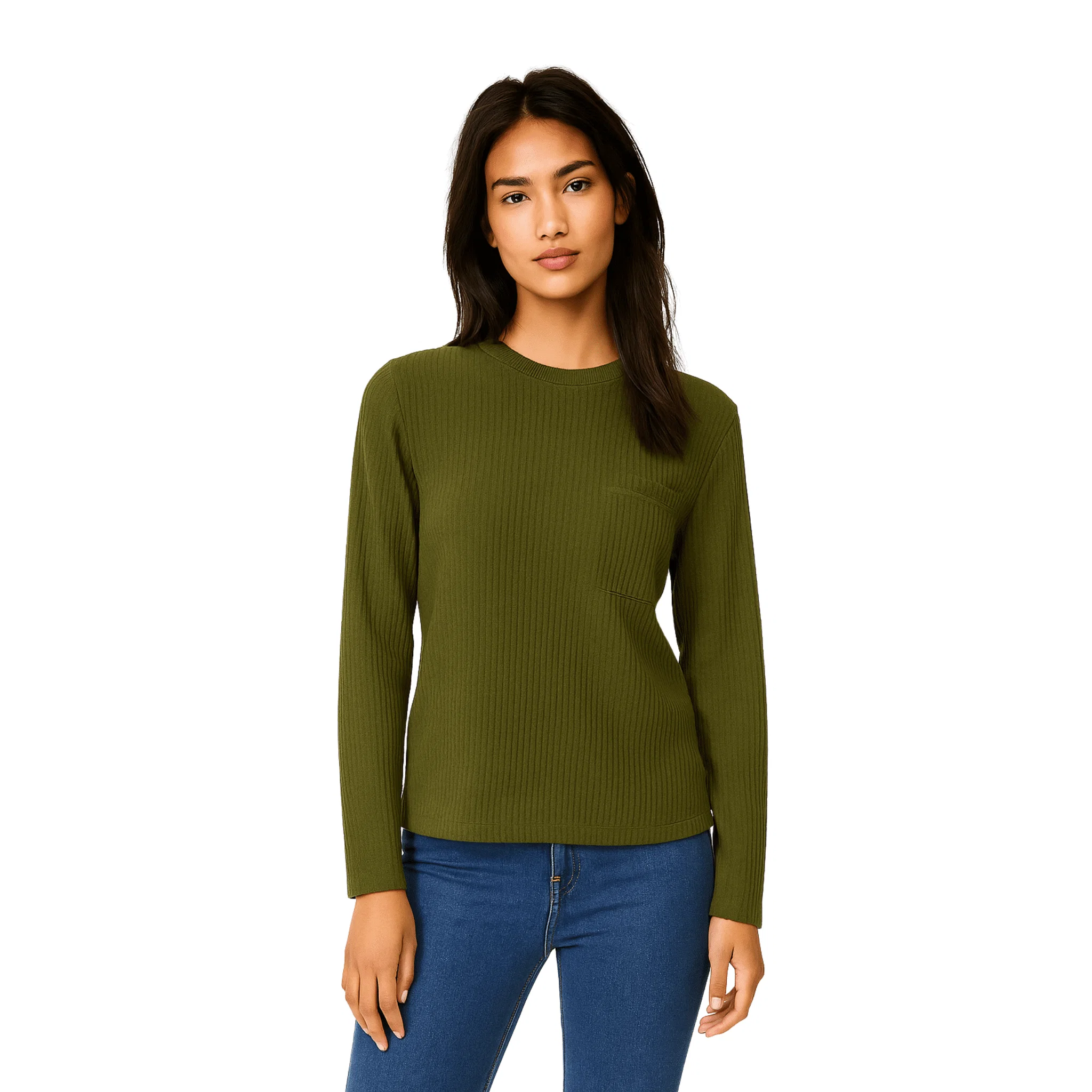 Recyclable Ribbed Long-Sleeve Crewneck Top Top-Quality