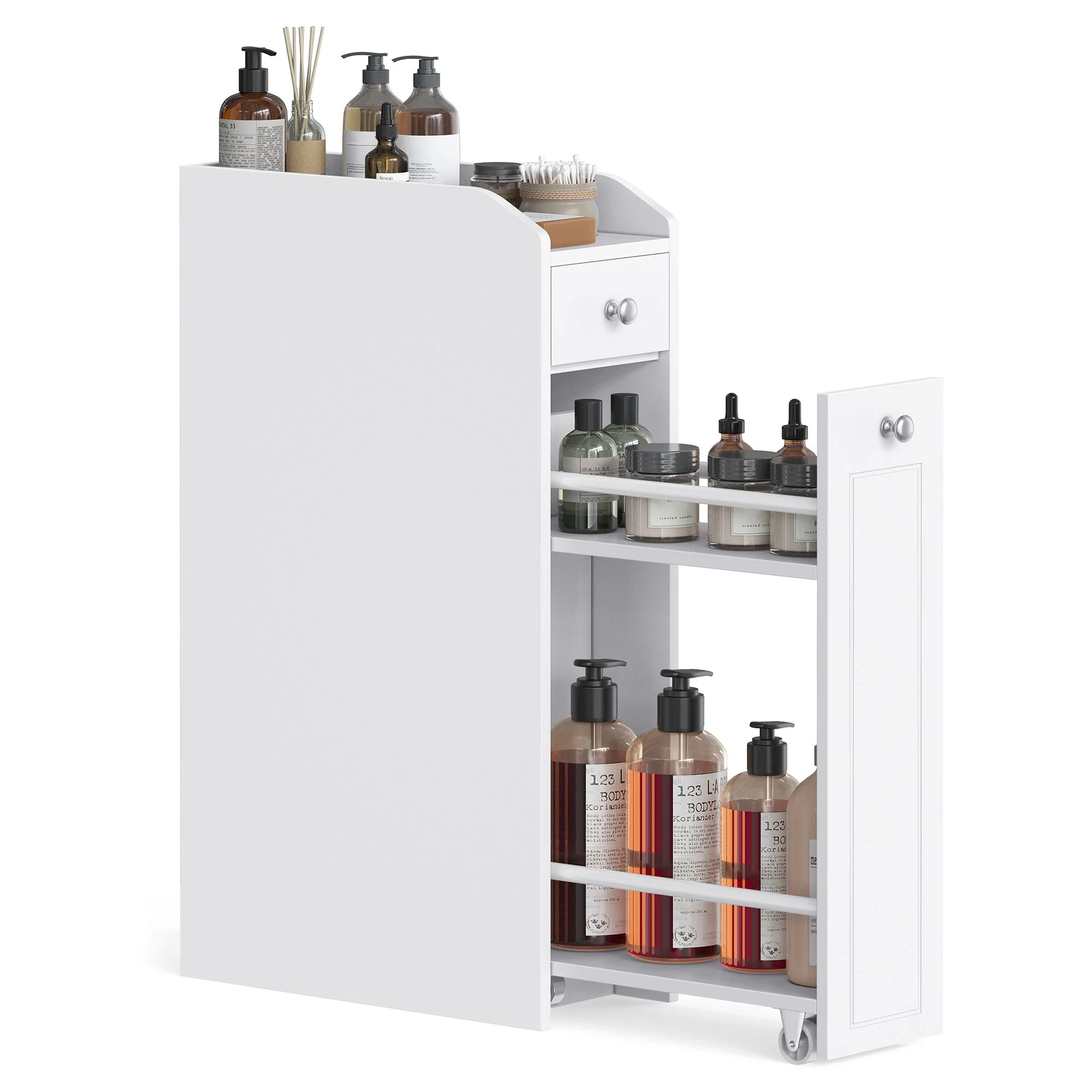 Eco-Friendly VASAGLE VASAGLE Slim Storage Cabinet Narrow Storage Organizer with Slide Out Drawers Durable