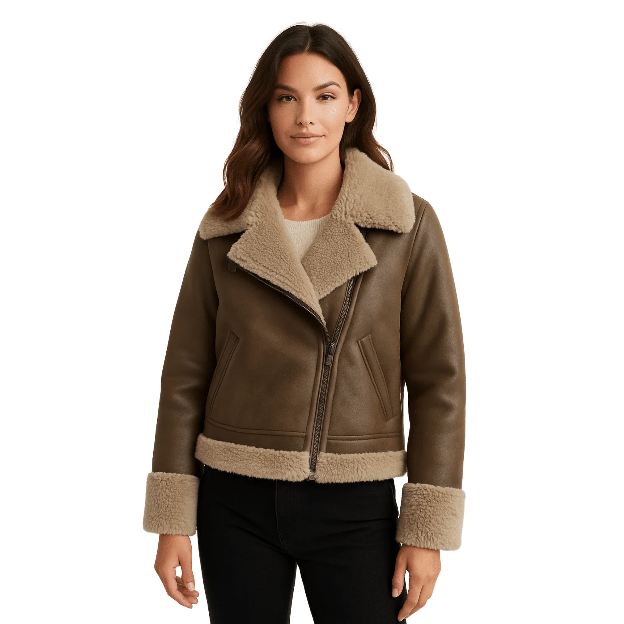 Professional Women s Faux-Shearling Aviator Jacket Genuine