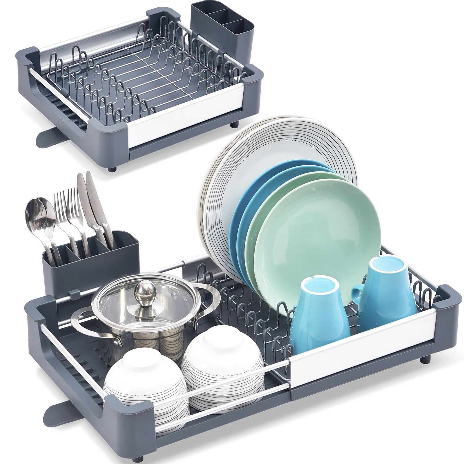 Authentic KK Kingrack Aluminum Extendable Dish Drying Rack Adjustable Dish Drainer for Kitchen WK810415 Original
