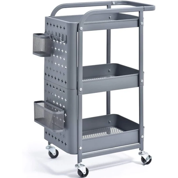Original KK KINGRACK 3-Tier Storage Rolling Cart Metal Pushcart with DIY Pegboard WK130902-1 Classic