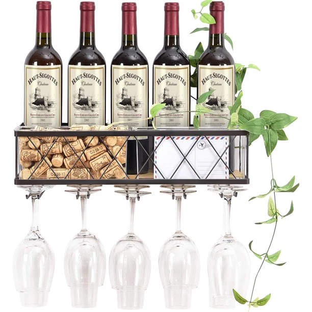 Top-Quality Kingrack Wall Mounted Wine Rack -Metal Bottle u0026 Glass Holder with Hanging Stemware Glasses Set WK810228 High-End