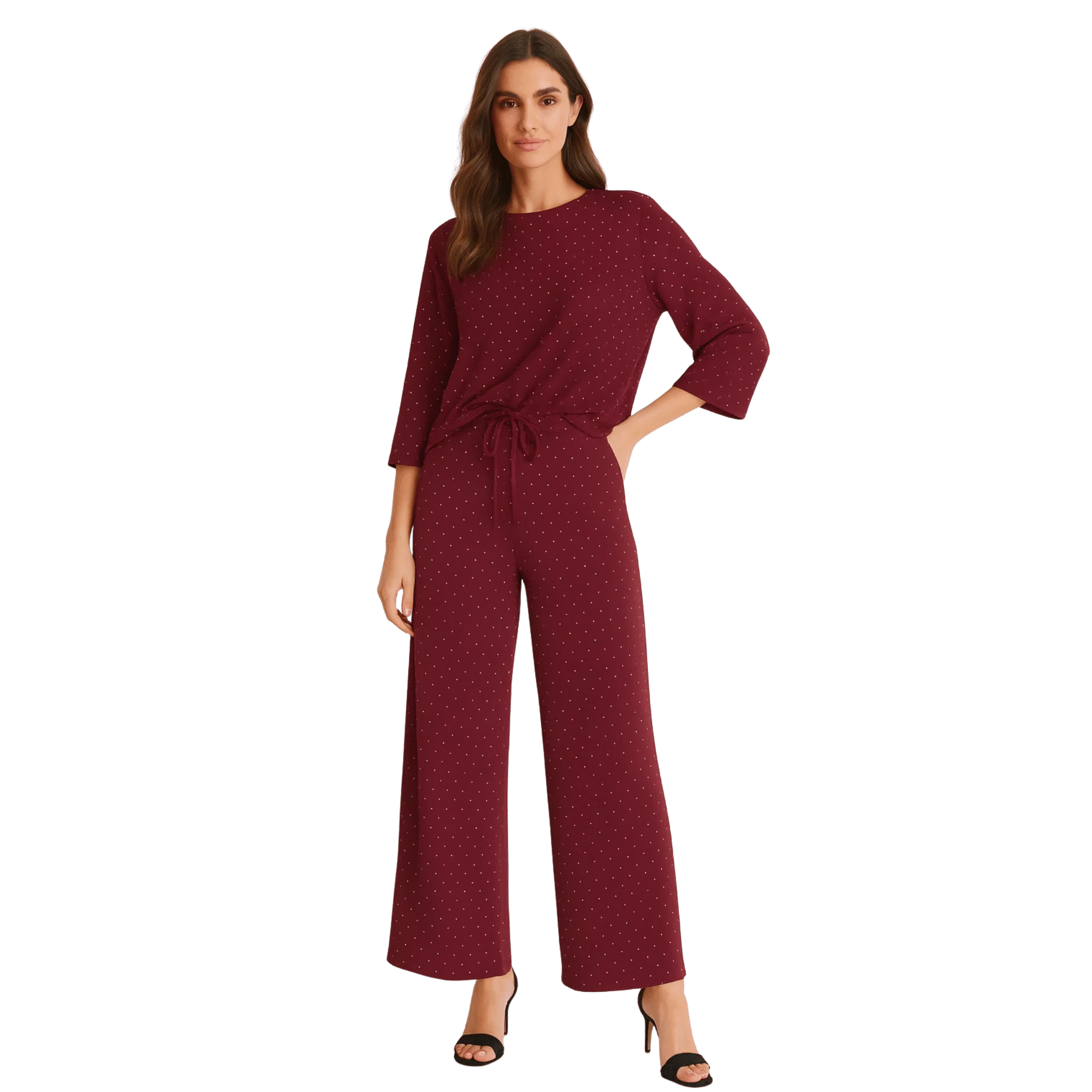 Classic Soft Dotted Wide-Leg Lounge Set with Drawstring Top High-Performance