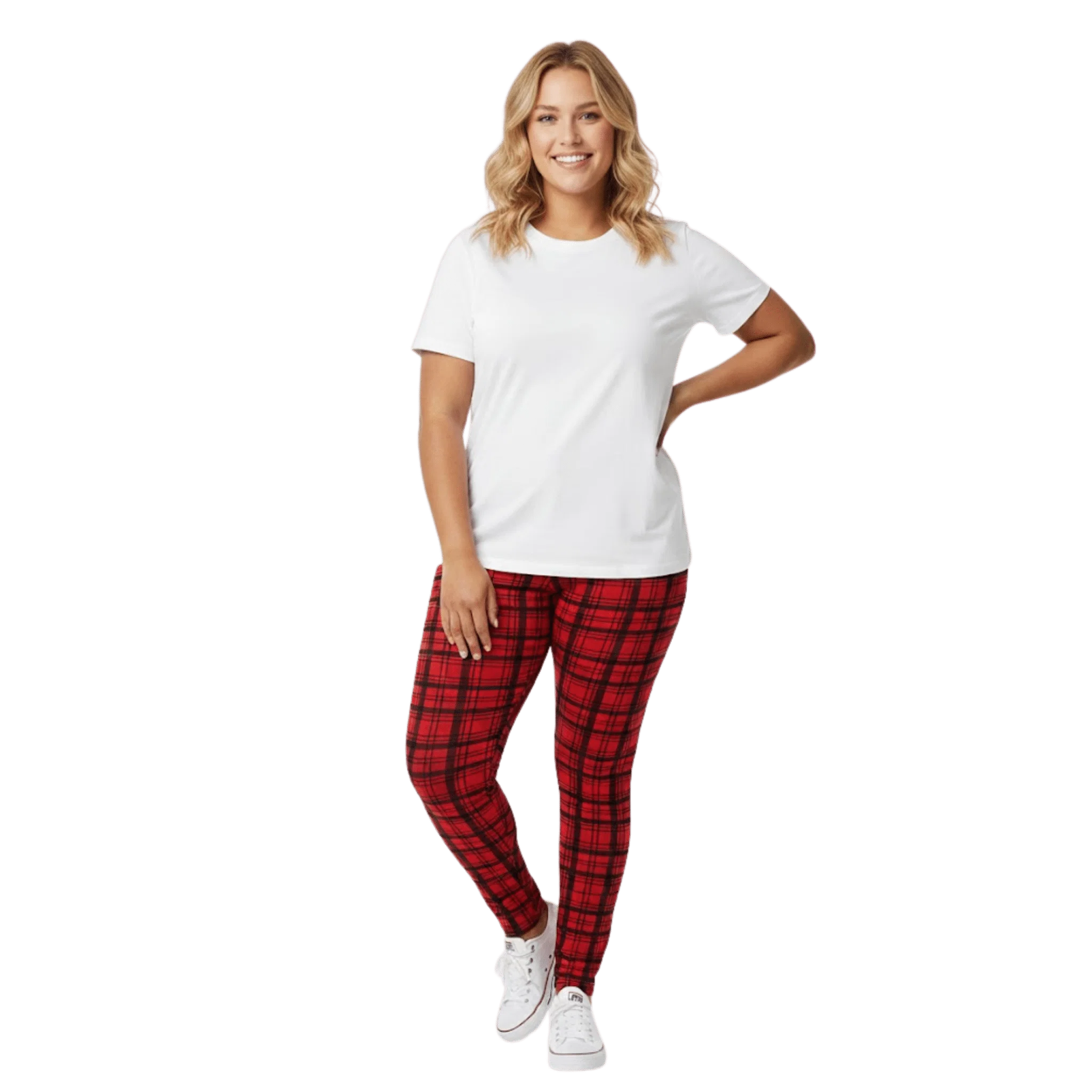 Efficient Plus-Size Soft Stretch Plaid Leggings Genuine