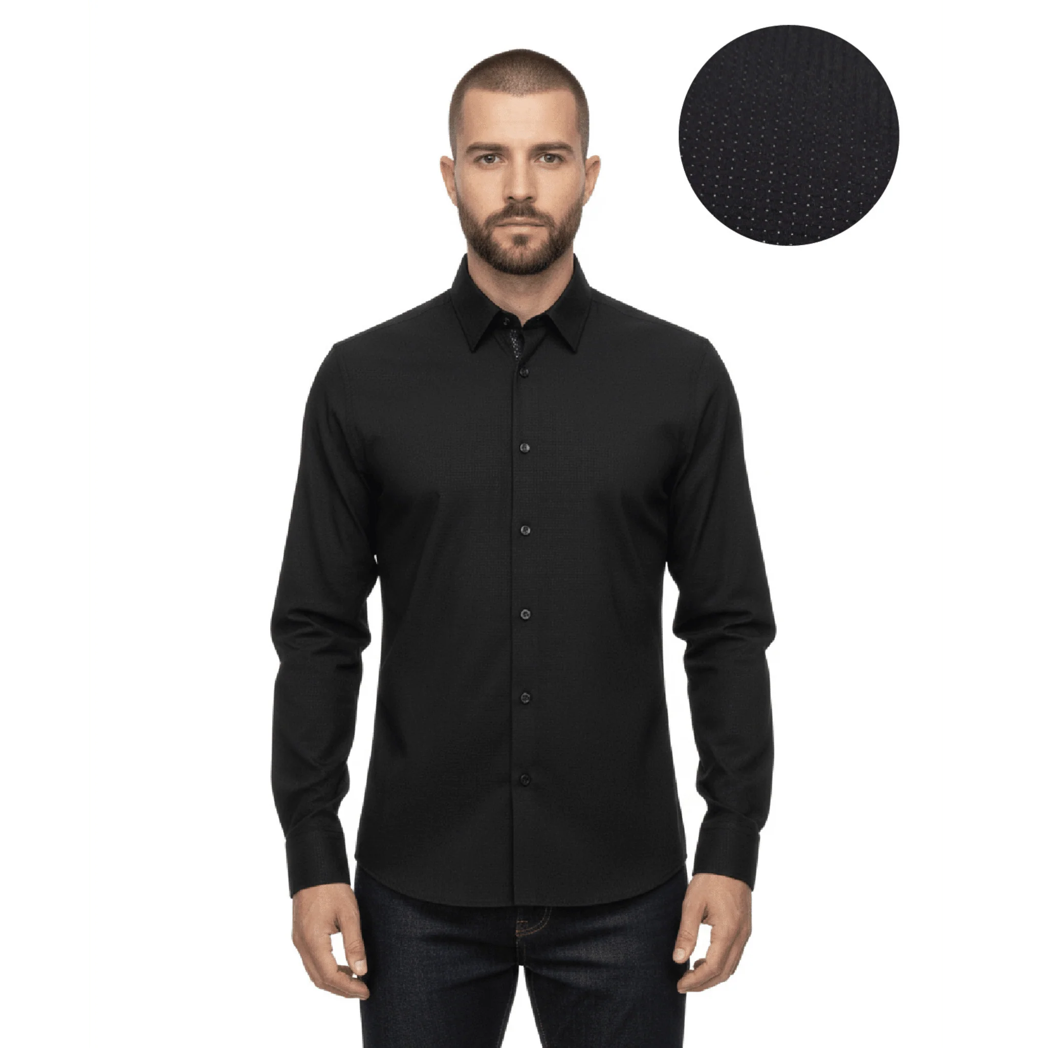 Elite Black Long-Sleeve Textured Shirt Smart