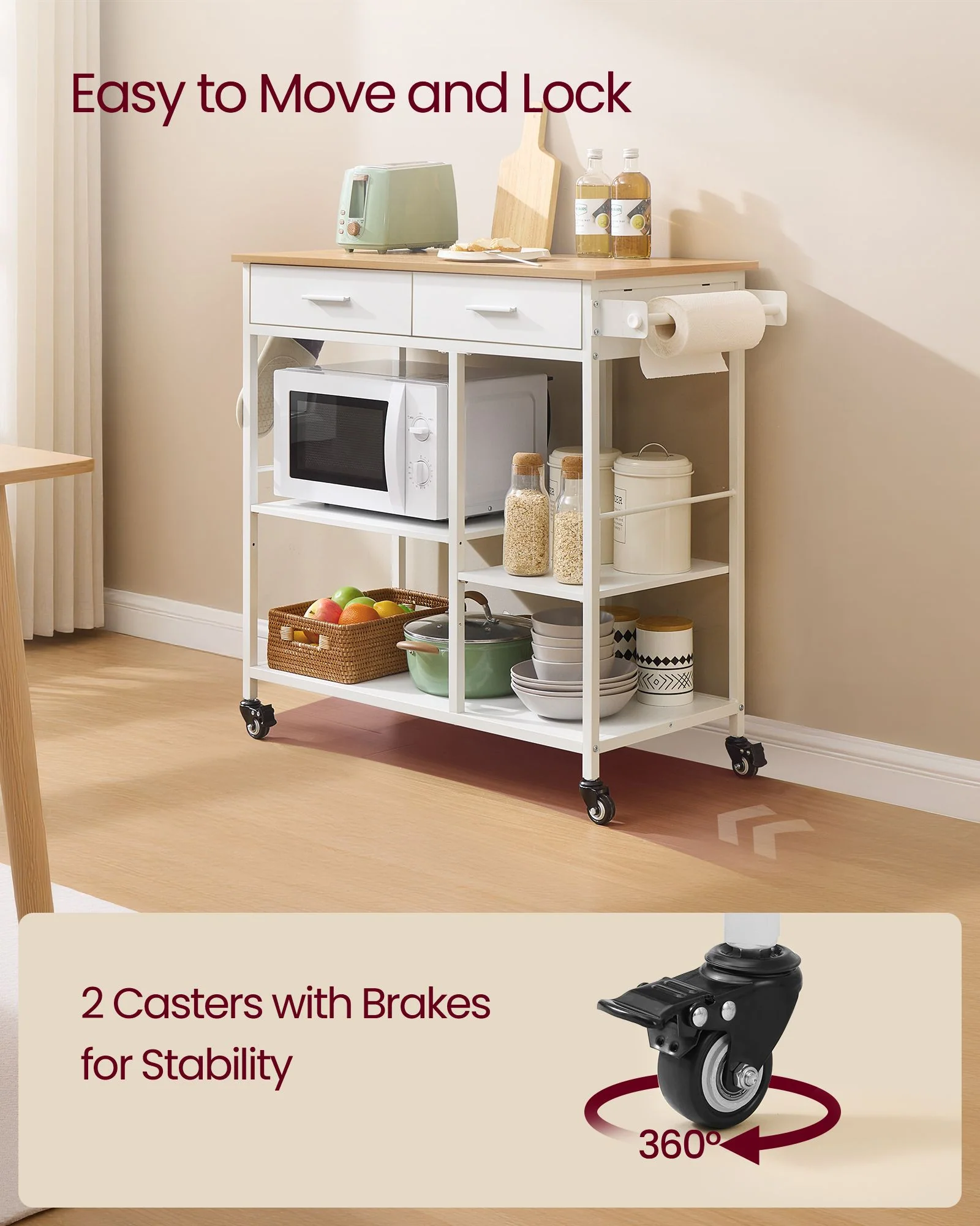 Refined VASAGLE VASAGLE Kitchen Rolling Island Mobile Kitchen Cart with Storage on Wheels Consistent