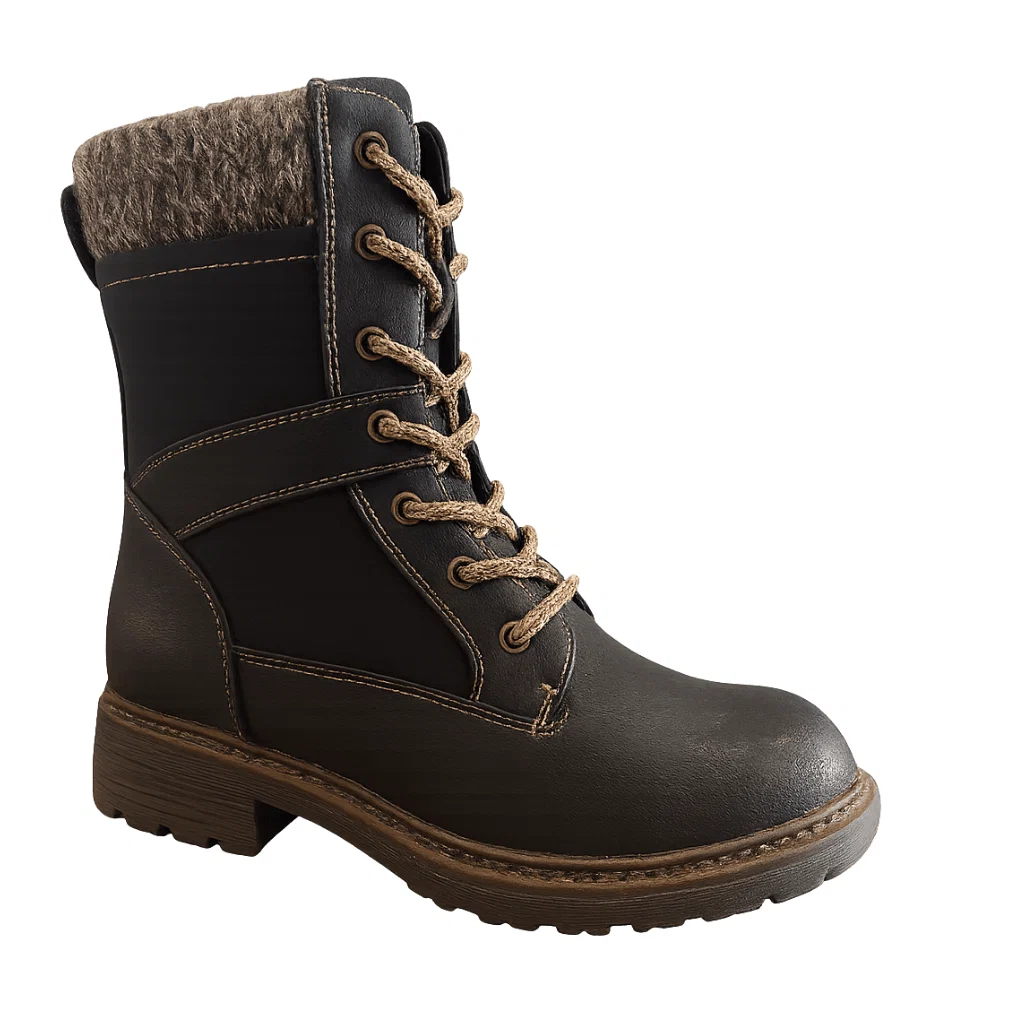 Detailed PU Microfiber Lace-Up Boots Prestigious