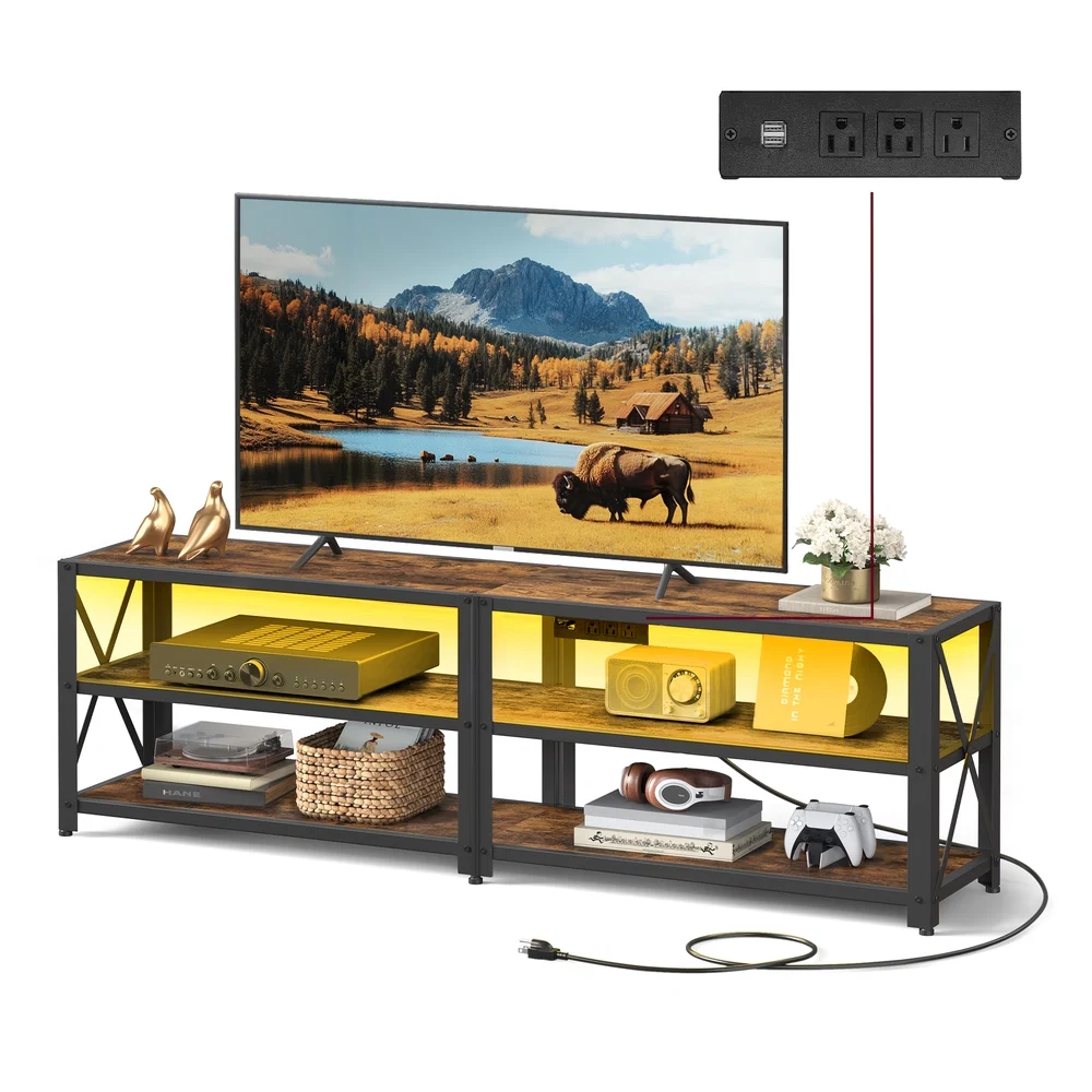 Soft VASAGLE Daxton Collection – TV Stand with Power Outlets and LED Lights Durable