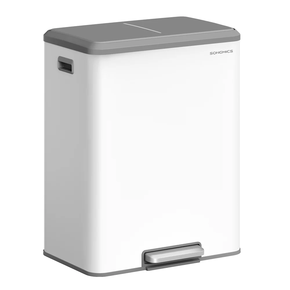 Stylish SONGMICS 16 Gallon 2 x 8 Gal Dual Trash Can Stainless Steel Soft-Close Lid Relaxed