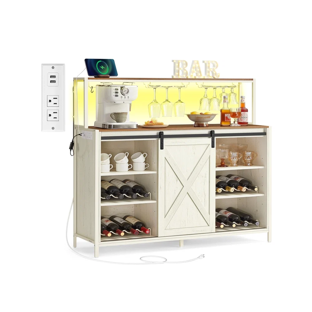 Sustainable VASAGLE Daxton Collection – Coffee bar cabinet with power outlet LED light and sliding barn doors Responsible