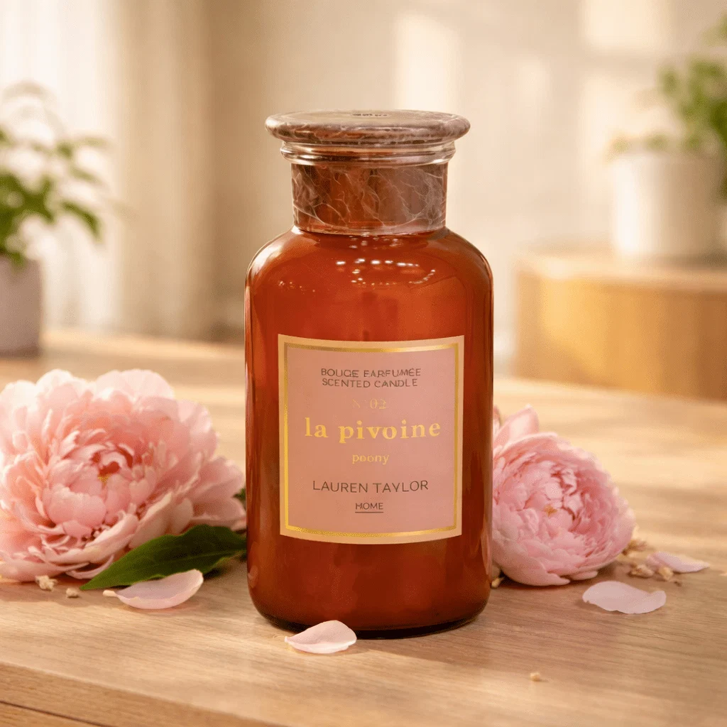 Powerful Peony Scented Candle in Decorative Glass Bottle Smooth