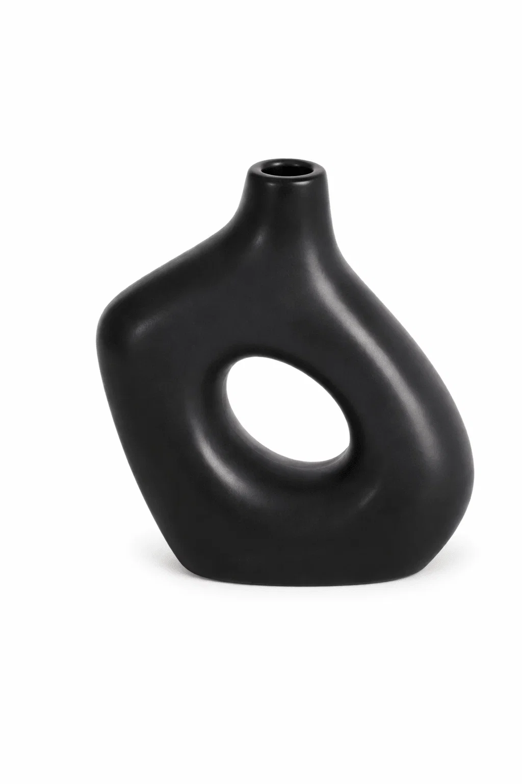 Powerful Black Sculptural Decorative Vase with Central Opening Consistent
