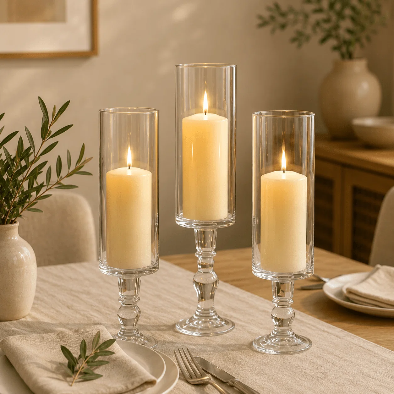 Proven Set of 3 Tall Glass Candle Holders – Duo Taper Pillar Top-Quality