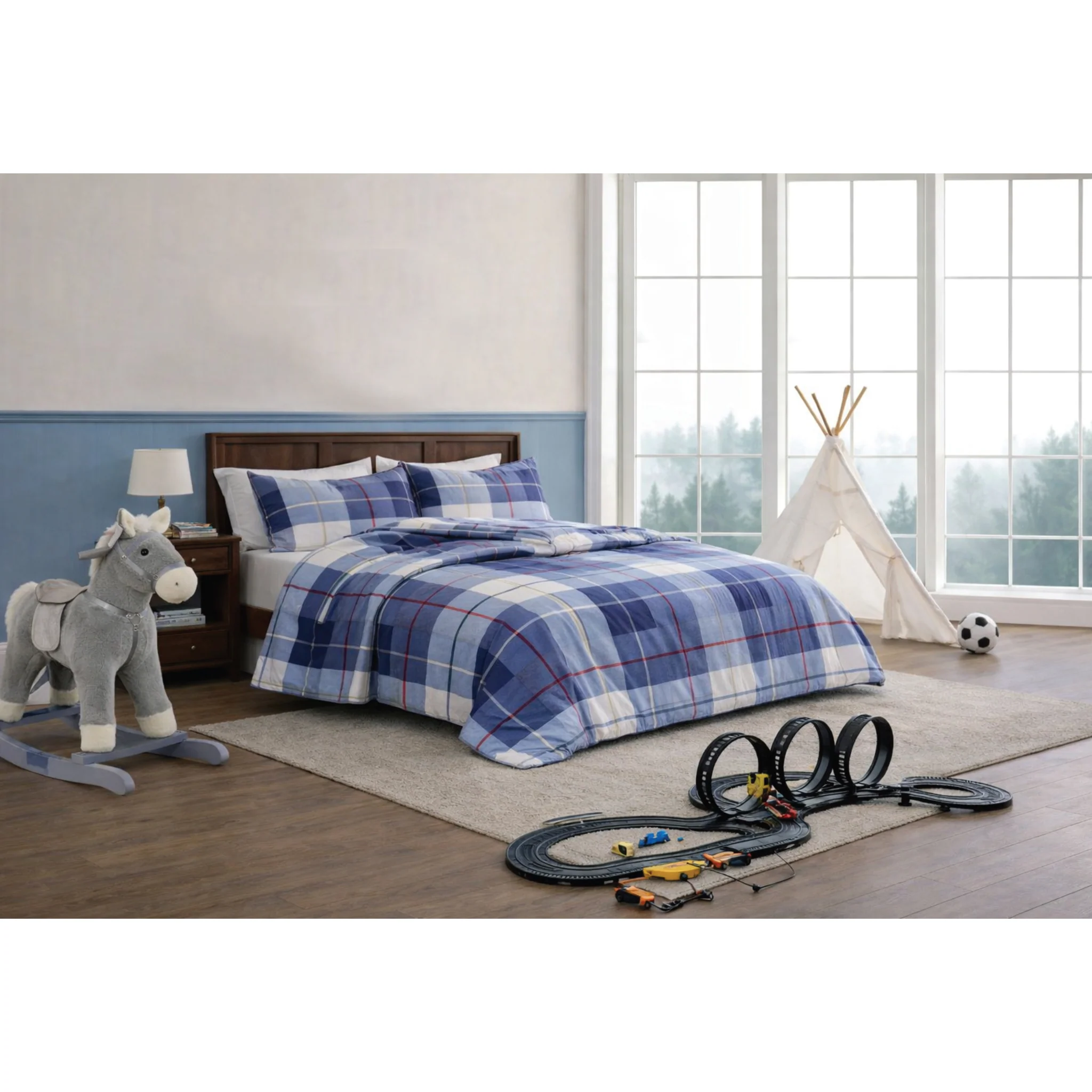 Quality Theodore Blue Plaid Comforter Set Modern
