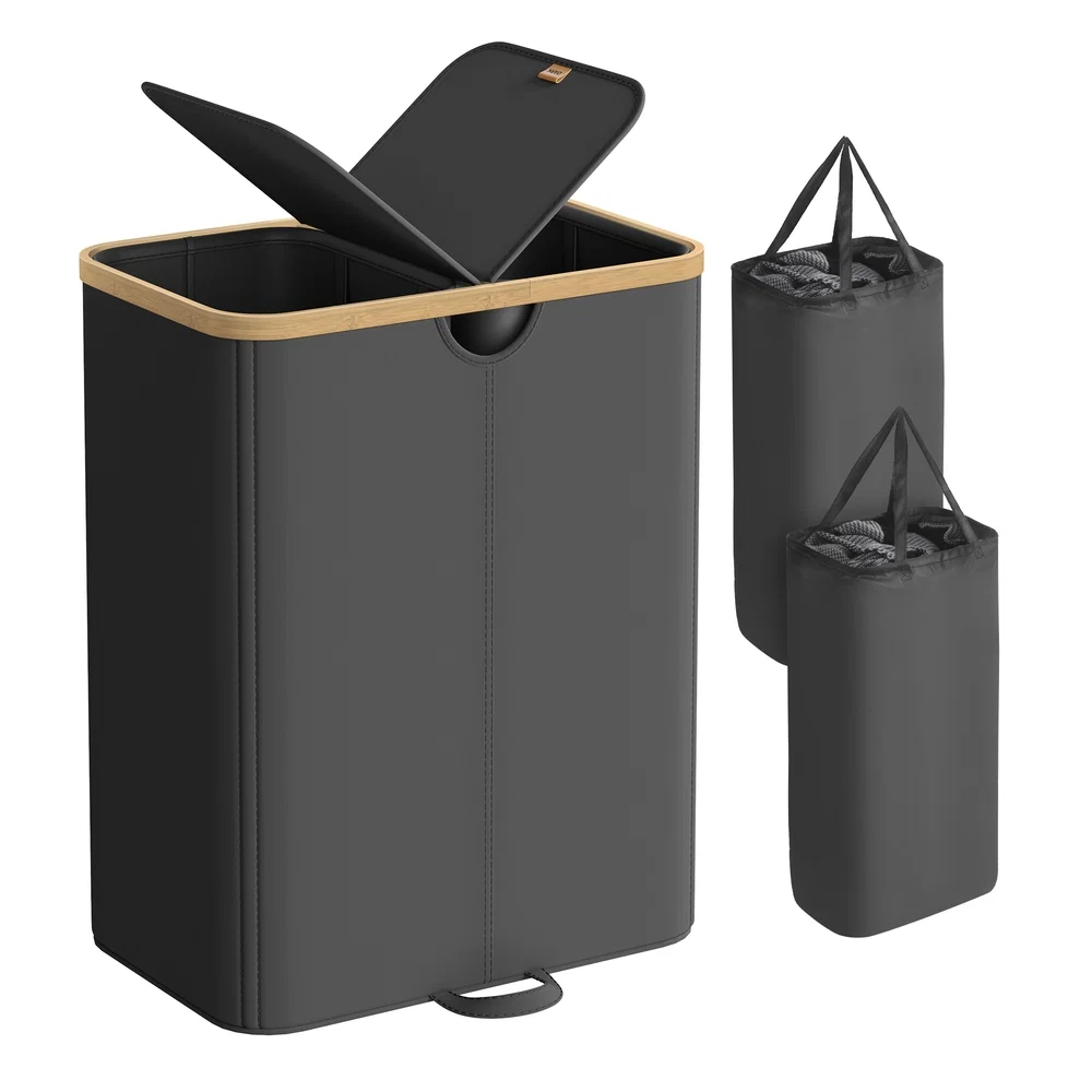 Detailed SONGMICS Laundry hamper with dual compartments and removable liner Safe