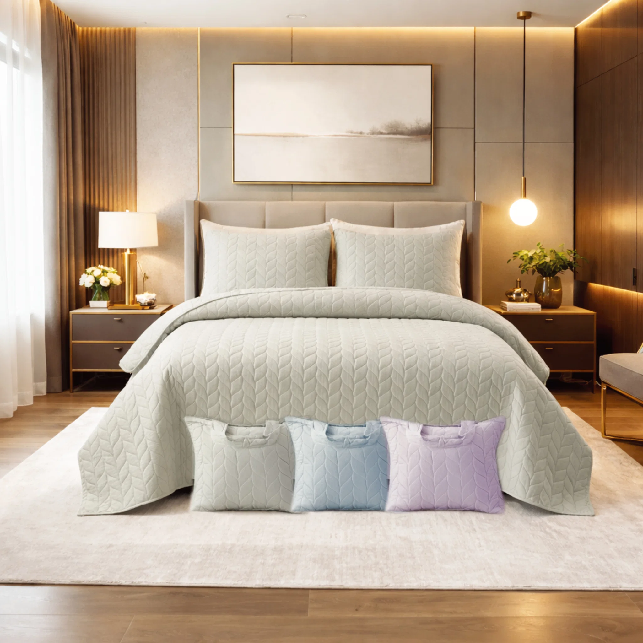 Smooth 3Pcs Satin Quilt Set ADA Outstanding