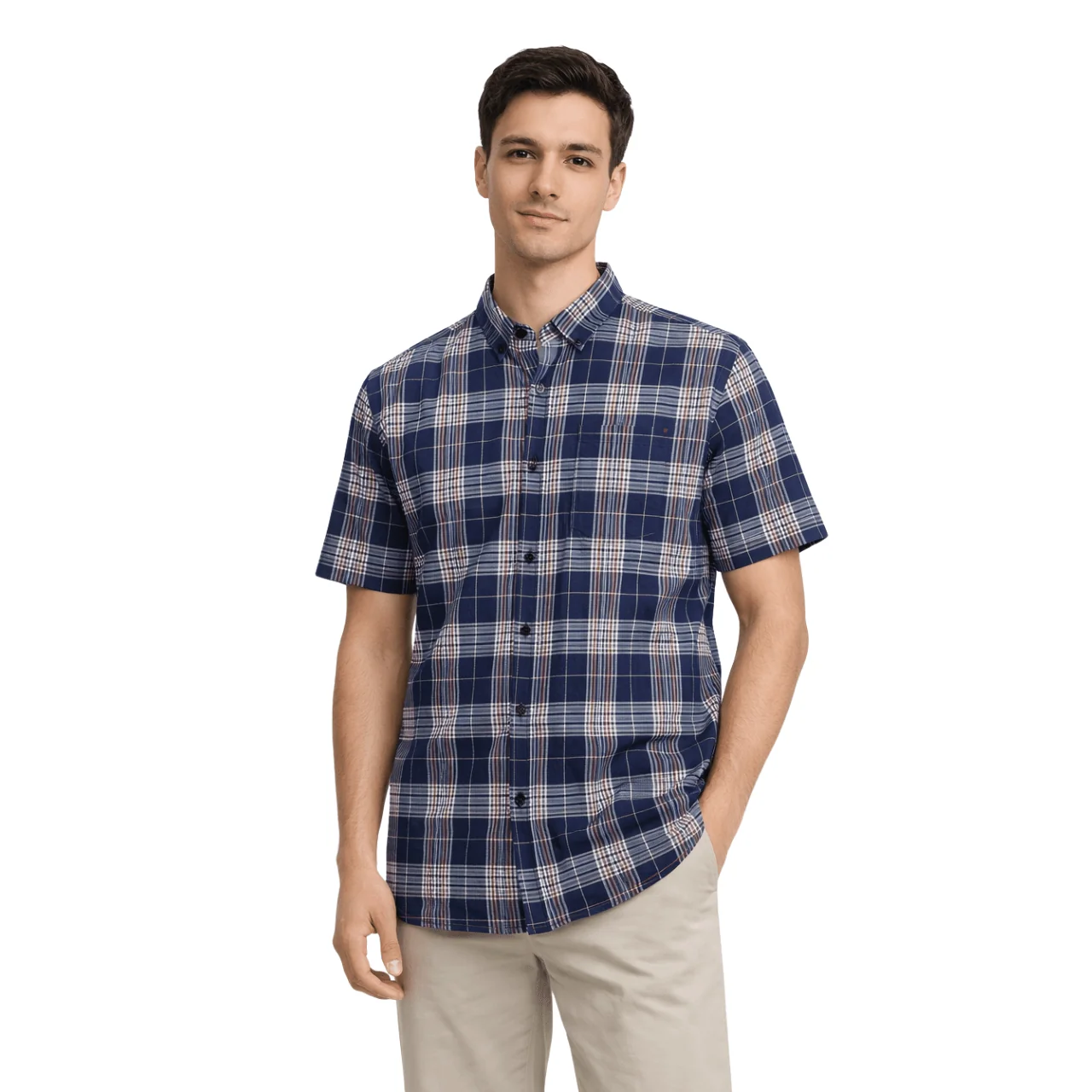 Contemporary Short Sleeve Plaid Button-Up Shirt Fine
