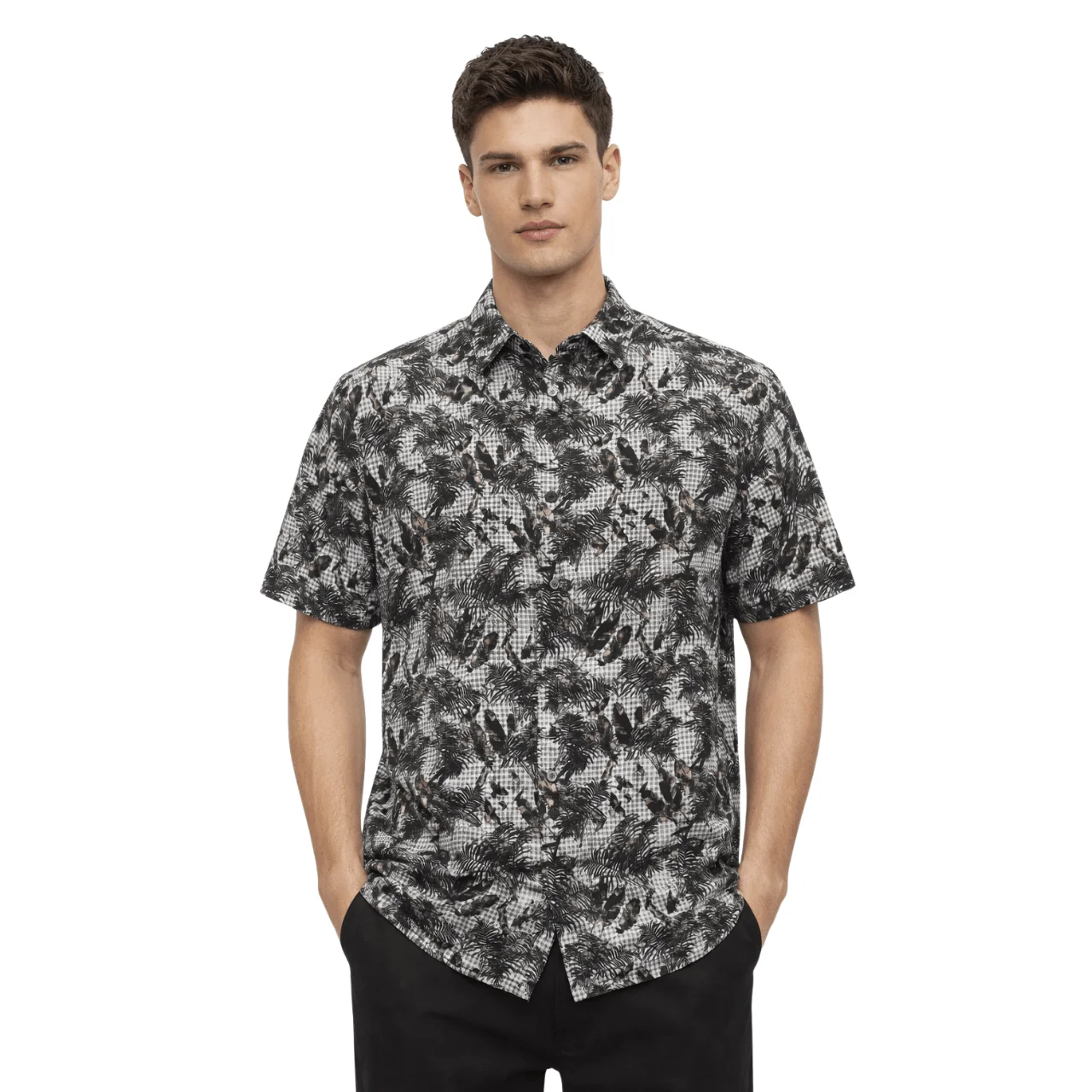 Premium Short Sleeve Printed Button-Up Shirt Functional