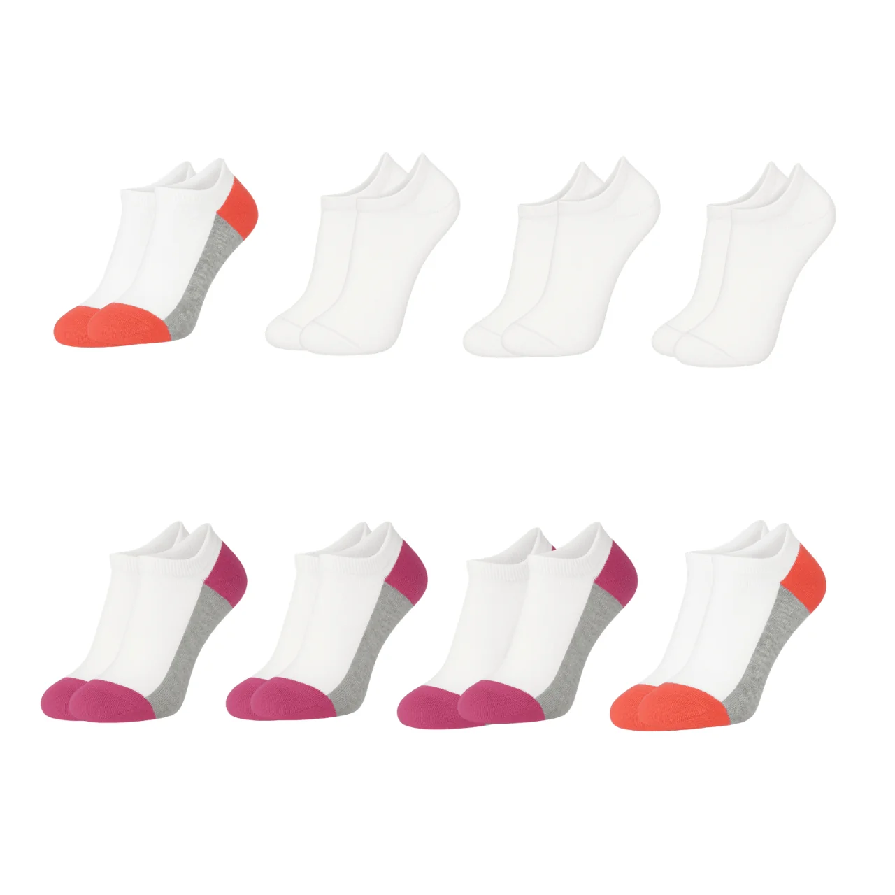 Sustainable 8-Pack Girls No-Show Sport Socks Ages 7–9 – Cotton Blend with Contrast Heel Toe Sophisticated