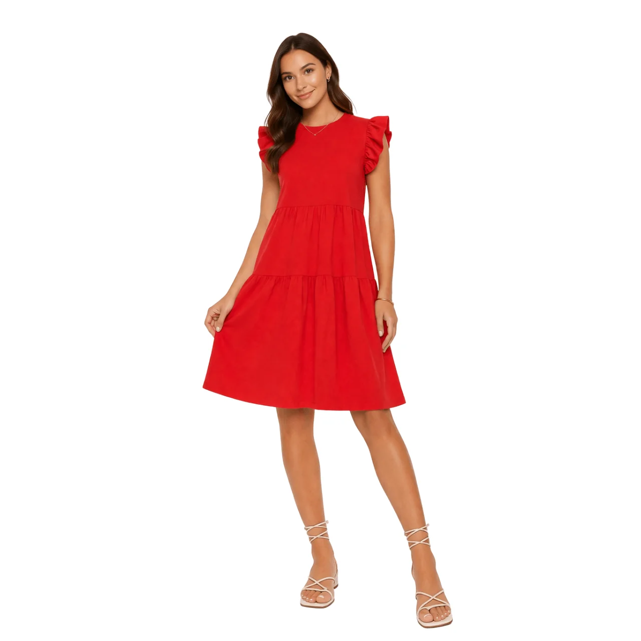 Fine Crafted Tiered Ruffle Sleeve Dress Verified