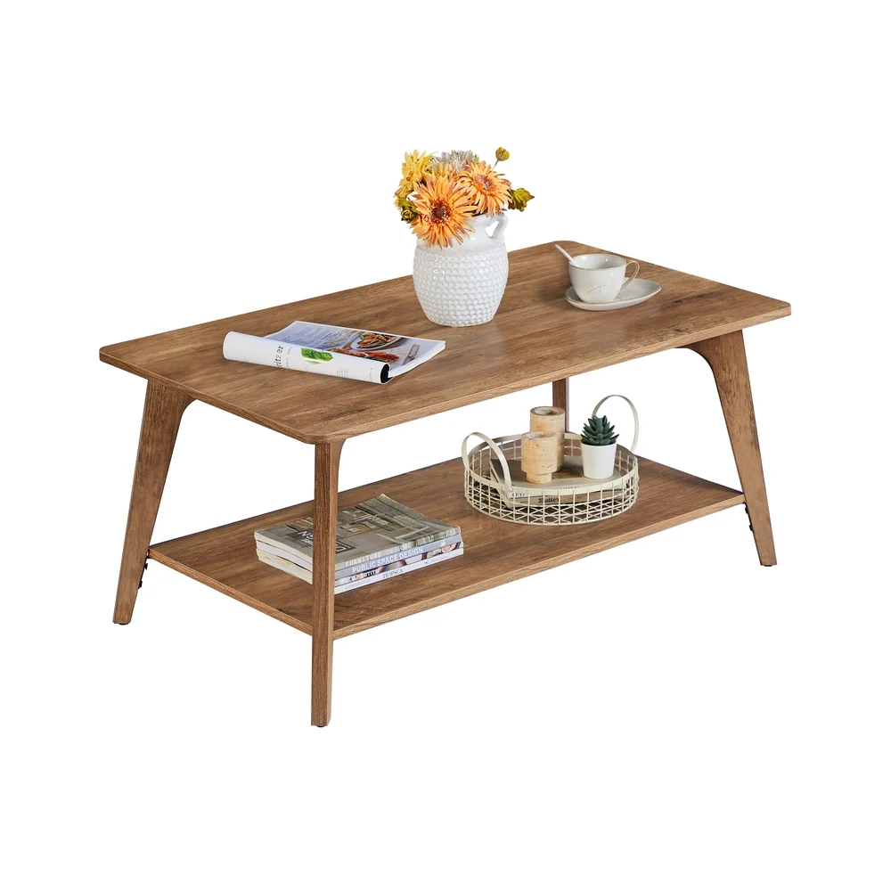 Green VASAGLE Maezo Collection – Coffee Table 2-Tier Living Room Table with Storage Center Table with Rounded Corners Functional