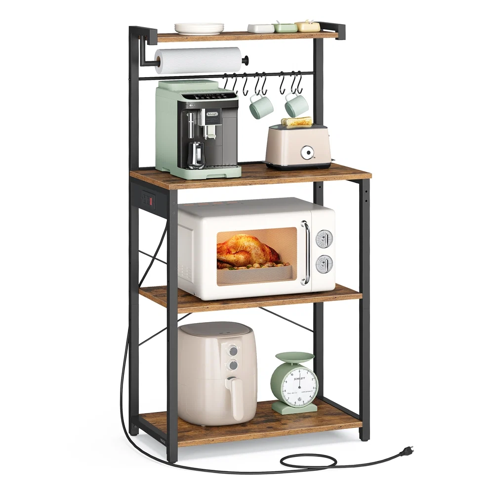 Modern VASAGLE VASAGLE Kitchen Bakers Rack with Power Outlet Safe