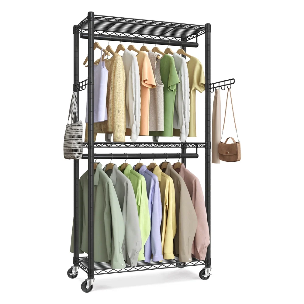 Comfortable SONGMICS Heavy-Duty Rolling Clothes Rack Detailed