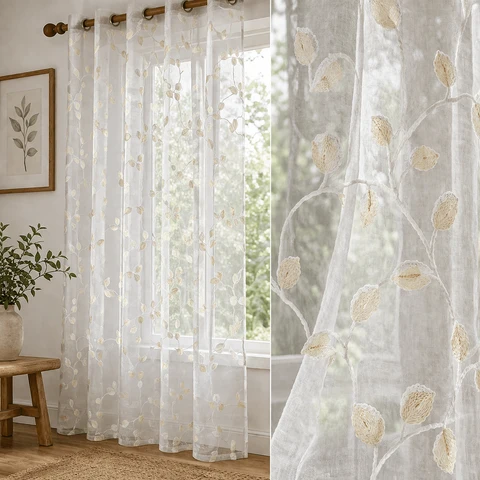 Efficient Sheer Two-Tone Floral Embroidered Grommet Curtain Panel – White Quality
